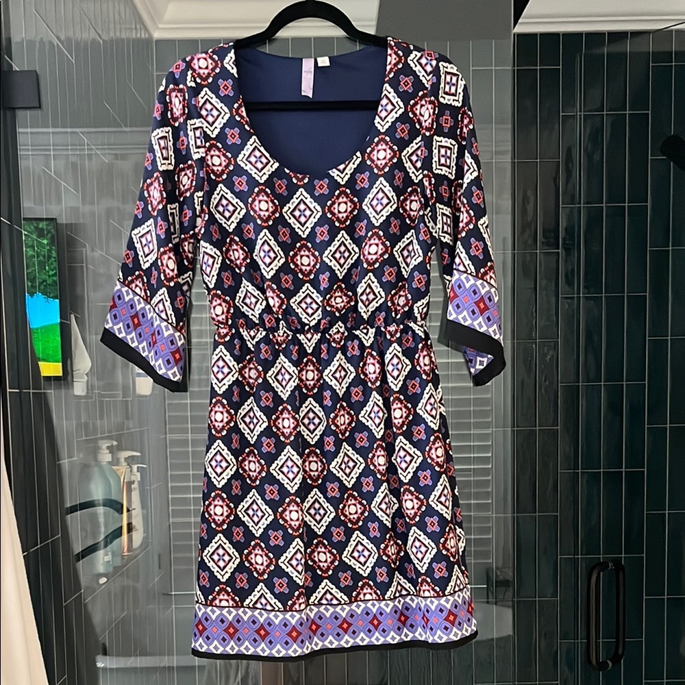 Alya Geometric Print Dress - Navy and Red